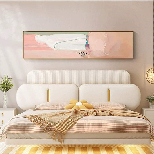 Pink abstract minimalist wall art framed oil painting for bedroom decor