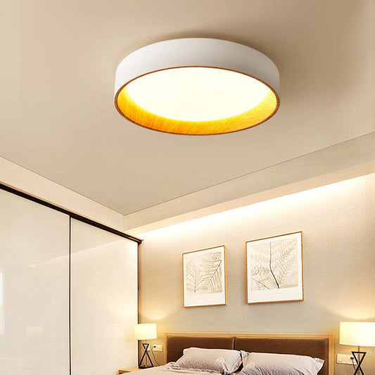 Modern wood-grain bedroom ceiling light with iron art and LED source