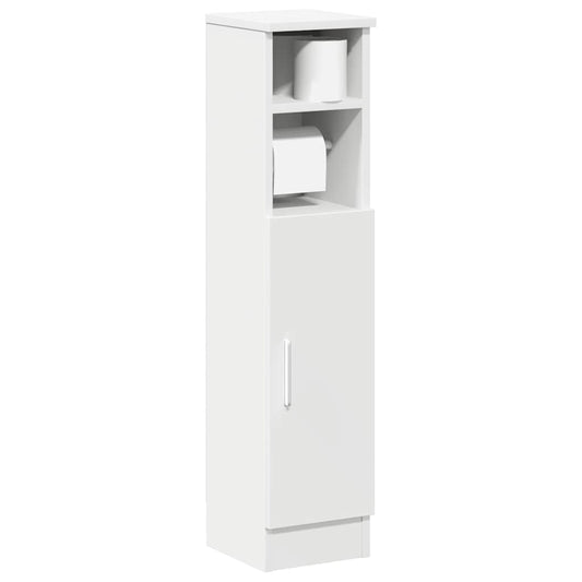 Compact bathroom cabinet with built-in toilet roll holder in multiple finishes for small spaces