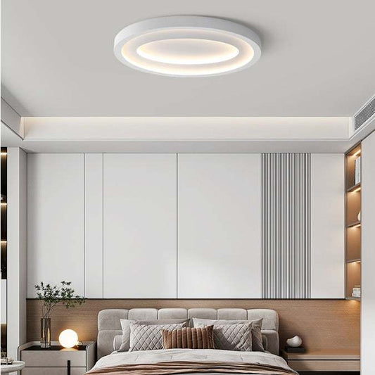 Nordic style LED bedroom and study ceiling light with round white lampshade and intelligent voice control