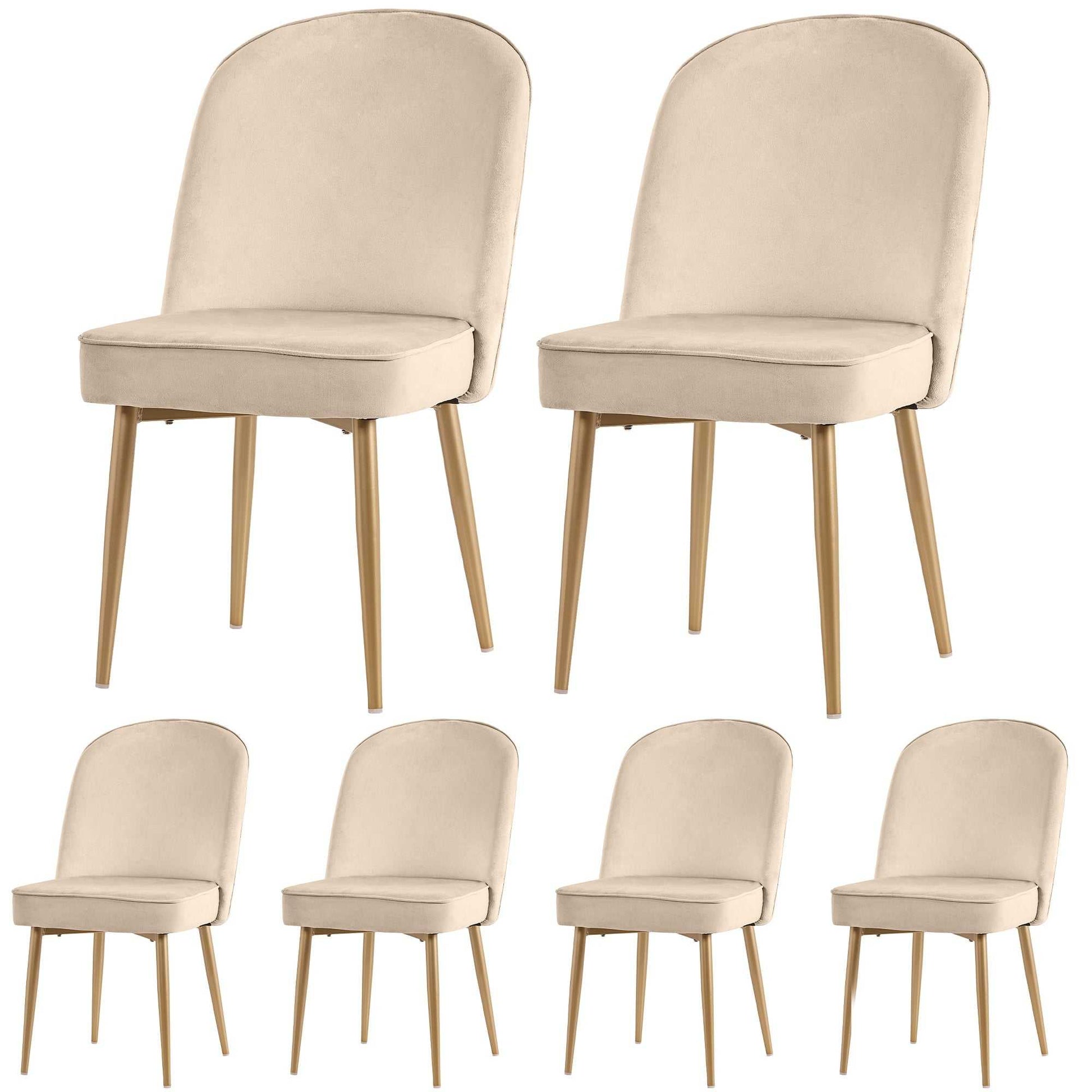 Set of 6 beige velvet dining chairs with gold metal legs for elegant modern seating