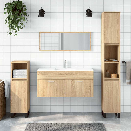 Mirrored bathroom wall cabinet in Sonoma Oak with storage shelves and vanity mirror