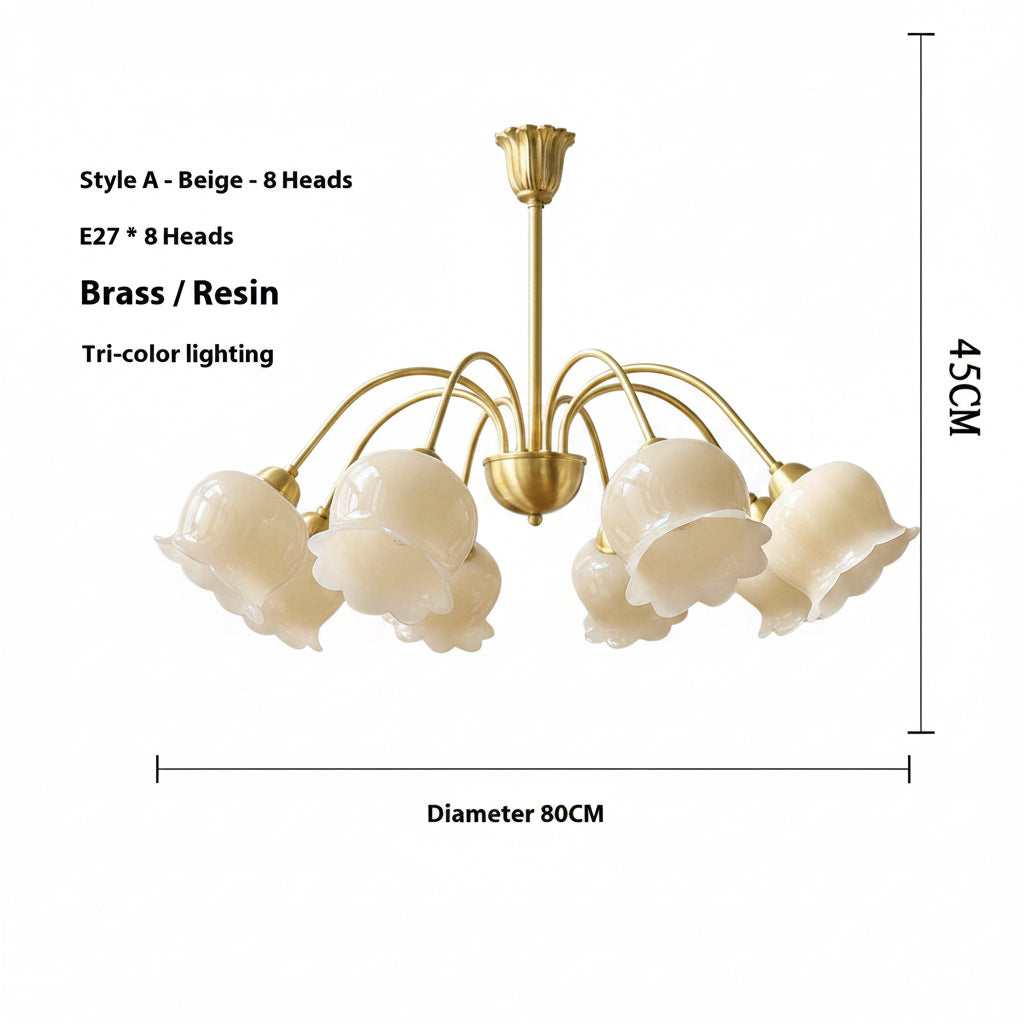 Modern copper 8-head pendant light for cloakroom and dining room with a contemporary design