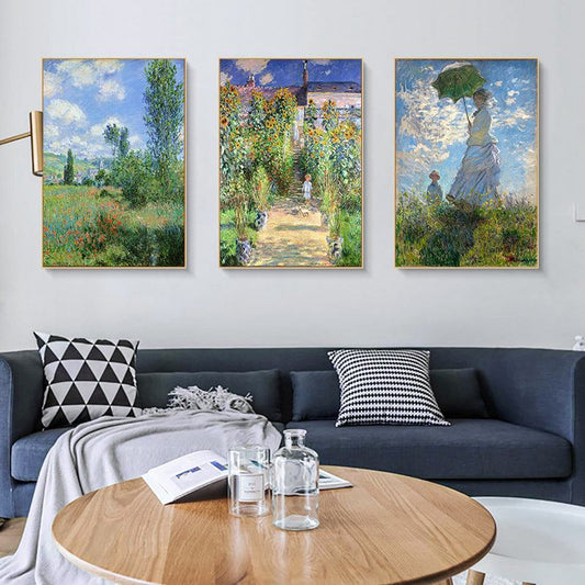 Abstract wall art landscape print with gold aluminum and pine wood frame for living room or bedroom decor